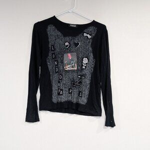 Tuzzi London Paris Graphic Long Sleeve Tee Black Size 8